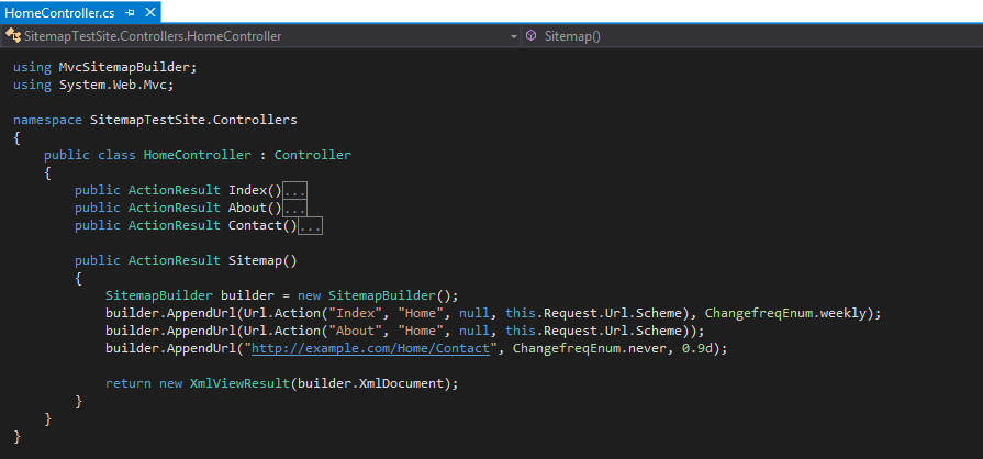 ASP .Net MVC построение Sitemap